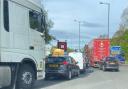 Traffic is being held on the M56 westbound following a crash