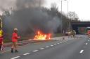 Lanes closed as police and fire service attend car blaze on M6