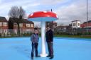 Cllr Andrew Cooper and Chris Shaw, from Northwich Town Council, prepare to open the newly refurbished paddling pool in Northwich town centre