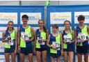 From left, Holly Weedall, Patrick Griffith, Grace Roberts, Jake Wilson, Hope Smith and Dylan Carney with their Northern Road Relays medals