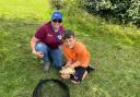 Winsford Anglers fishing coach, Steph Banks (left) with trainee coarse fishing ace,  Harvey Goodier