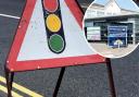 Temporary traffic lights are being set up outside Leighton Hospital