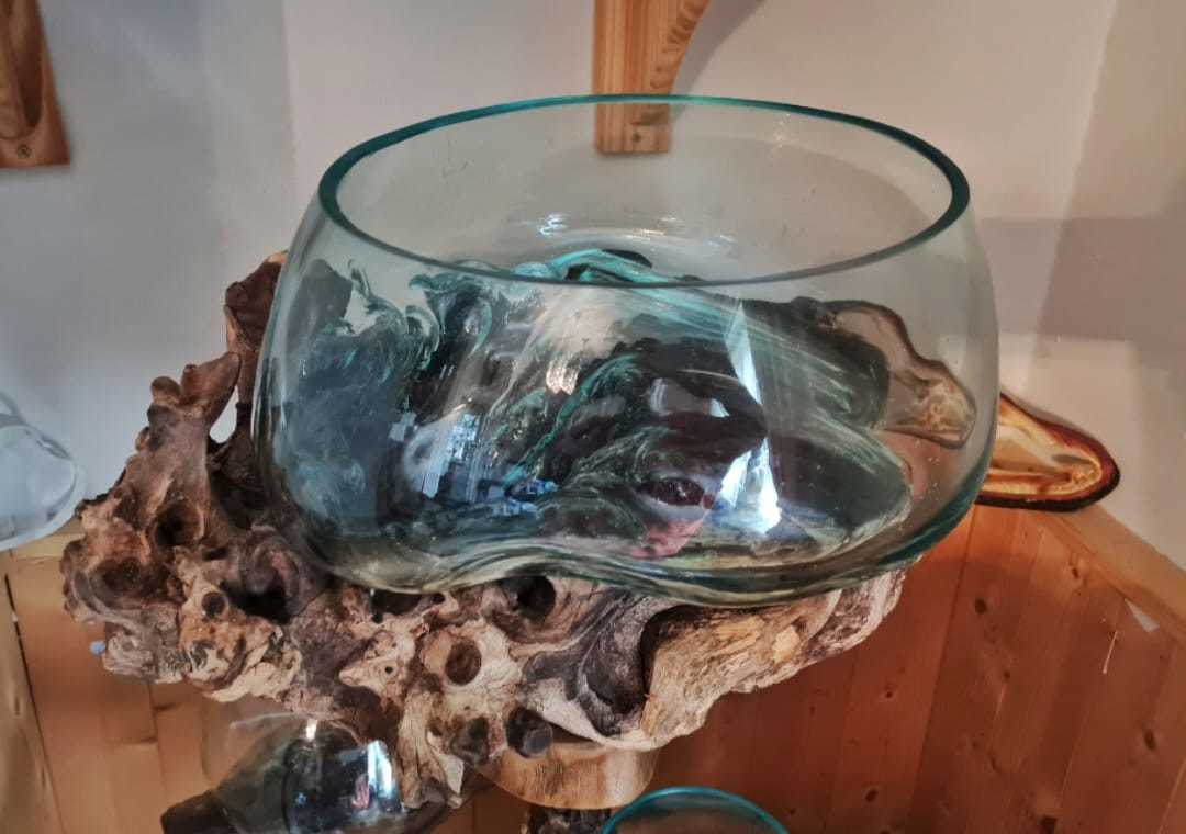 New glass bowl on an old piece of driftwood by Donna Maria Long