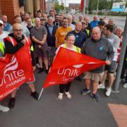 Industrial action outside an Arriva depot. Picture: Craig Manning