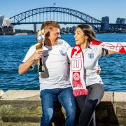 England football super fan Andy Milne and his daughter Laila in Sydney