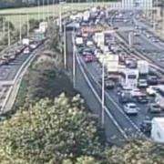 Lane closed and queues building on M6 after crash on Thelwall Viaduct