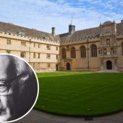 Peter Gammond, inset, and the quad at Wadham College, Oxford, where he was an undergraduate