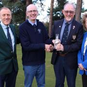 From left, David Simpson, Sandiway Golf Club captain; Stuart Richards, Tony Gregory, president of the Cheshire Union of Golf Clubs; and Waveney Oakley, lady captain of Sandiway Golf Club.