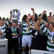 Vics celebrate winning National League North title in the 2005/06 season, with Peter Handyside, left, lifting the silverware