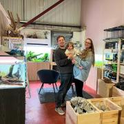 (L to R): Matt Broadhurst, with daughter, Holly Broadhurst, and partner, Emily Dunne, at the current Aquascaping Company HQ on Cosgrove Business Park