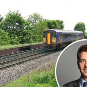 The Beeston & Tarporley Station site in 2006 and, inset, Edward Timpson MP