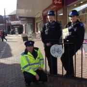 PCSOs Phil Hambleton, Nicola Smith and Barbara Billington are urging people not to cycle through the pedestrianised town centre in Northwich.