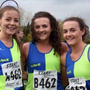 Vale Royal Athletics Club under 17s girls' team, from left, Emily Lowery, Lucy and Holly Smith took silver in their age-group Pictures: Rob Brown/Vale Royal AC