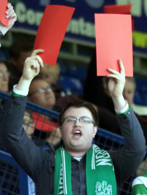 Northwich Victoria supporters make their feelings known during Saturday's match. Picture: Paul Simpson.