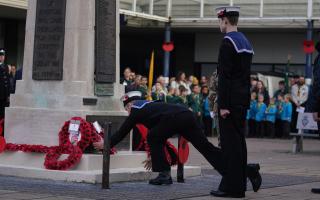 Winsford Sea Cadets laying a wreath on the war memorial as part of the Act of Remembrance