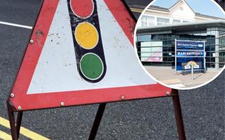 Temporary traffic lights are being set up outside Leighton Hospital