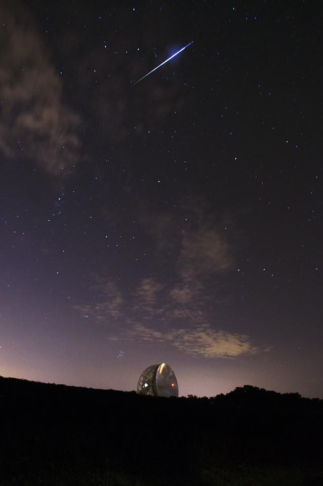 Reader Stuart Dutton of Lostock Gralam sent in this stunning image of the Perseid meteor shower captured above Jodrell Bank in August 2015.