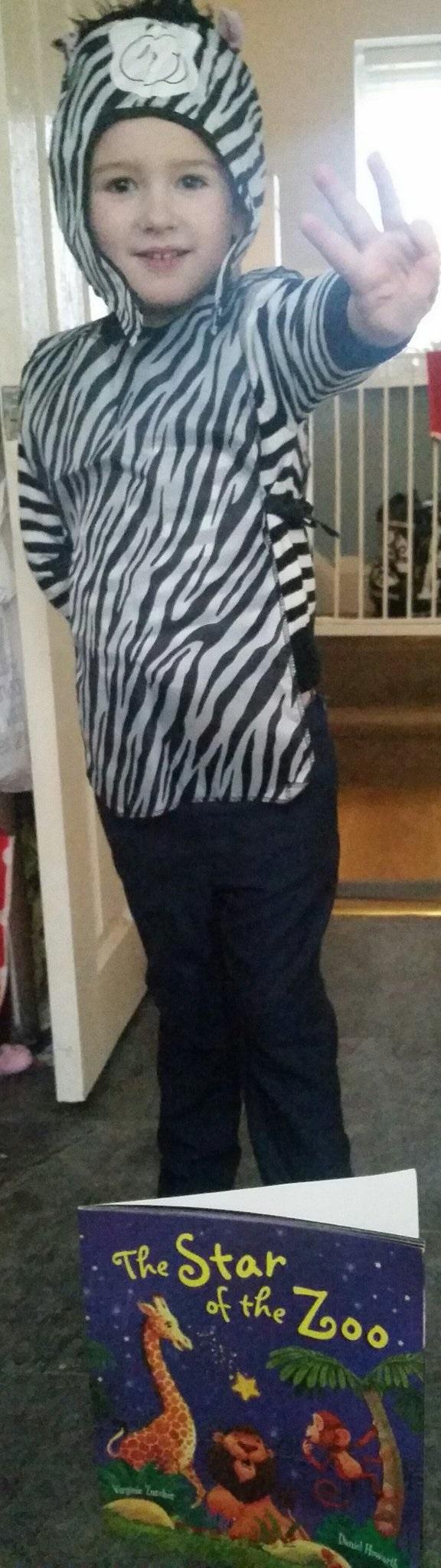 Barnton Primary's Jenson King is Zebra from "Ths star of the zoo"