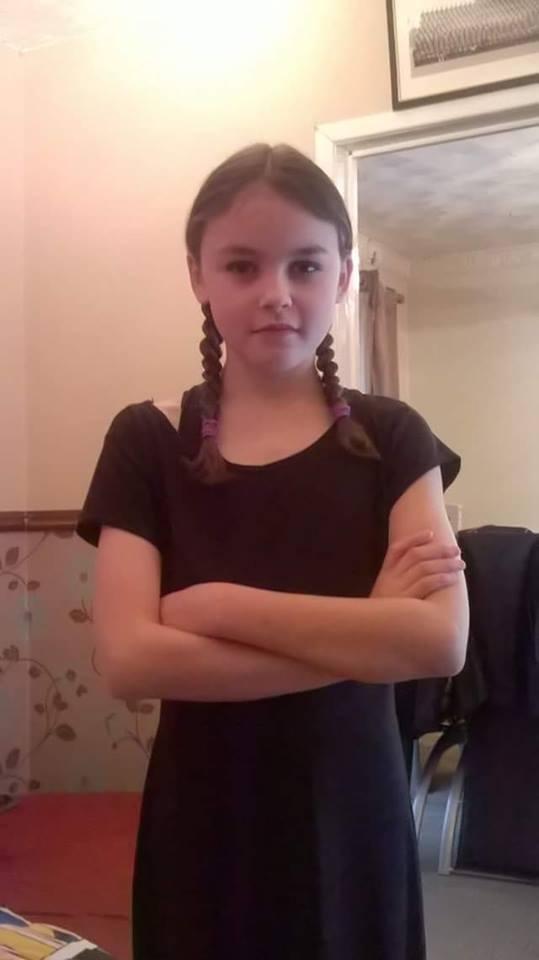 Victoria Ladley, 10 and is in year 6 at Overhall Primary School, Winsford as Wednesday Addams