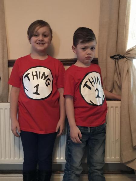 Thing 1 and (grumpy) Thing 2. Brooke and Alfie Oultram aged 7 and 6.
