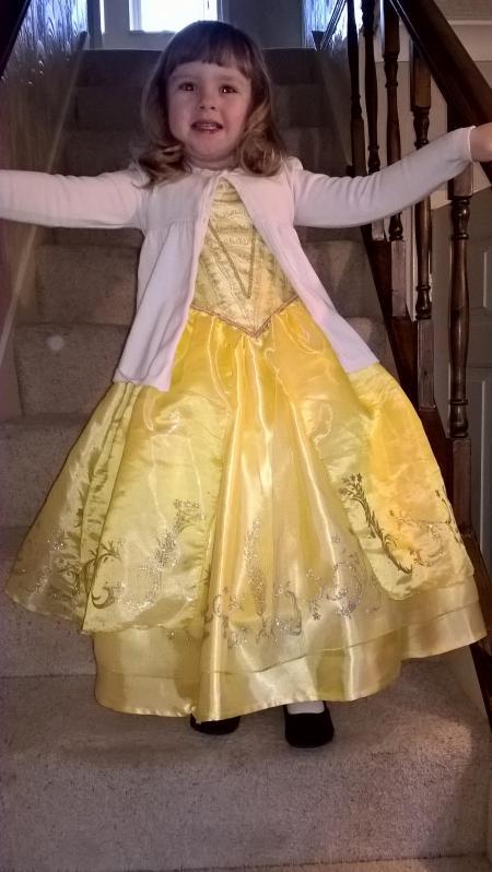 3yr old Maddison Thompson dressed as beauty (and the beast) for world book day