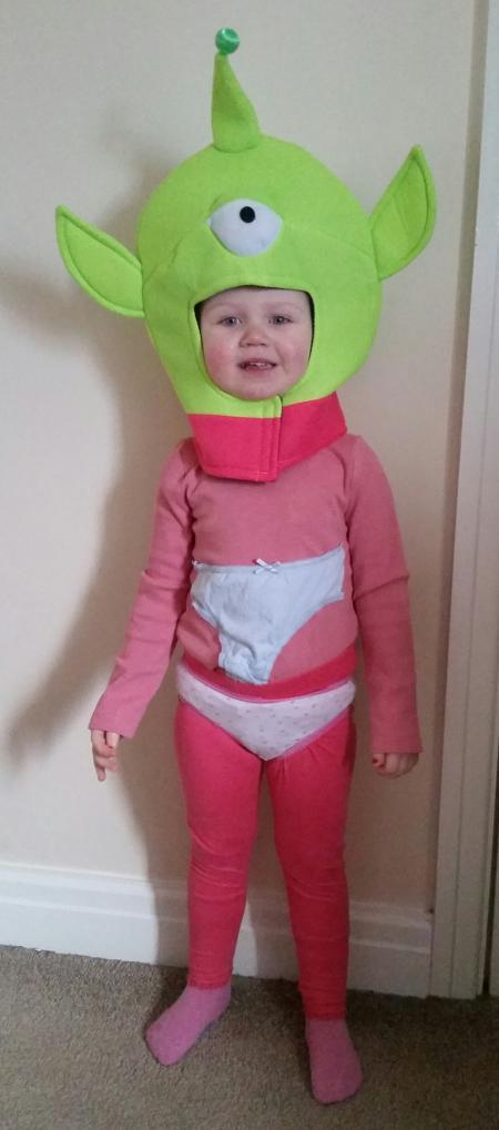 Katie Wright's little one dressed up as an Alien in Underpants