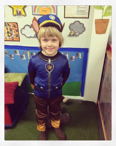 Charlie Cuppello age 5 in reception is Paw patrol at Mobberley primary school