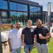 That South African Place co-owner Rayner Muller (centre) with Telusa Veainu and Manu Tuilagi