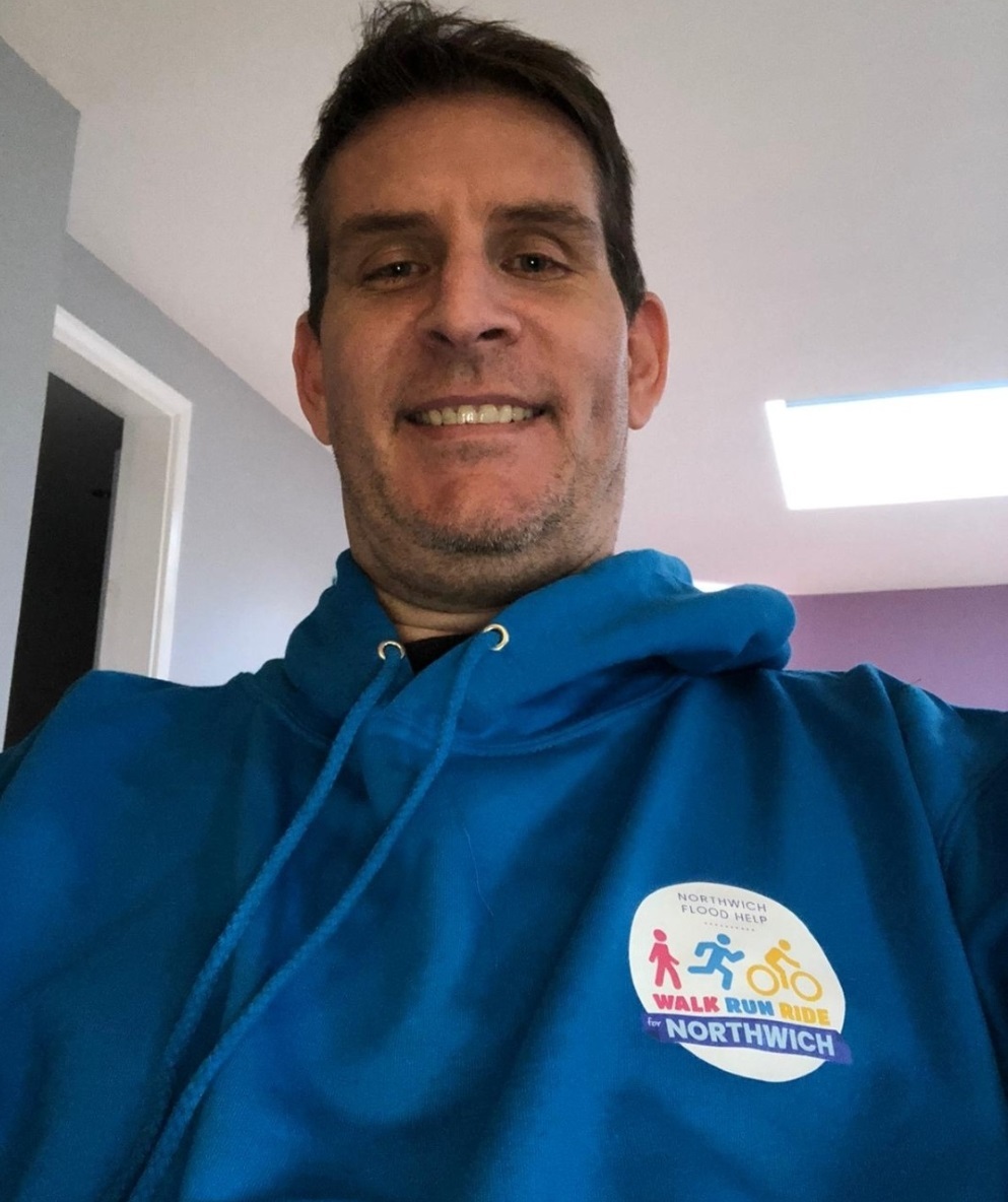 Matt Burgess, wearing his walk, run, ride hoody which was sold to raise funds for the appeal