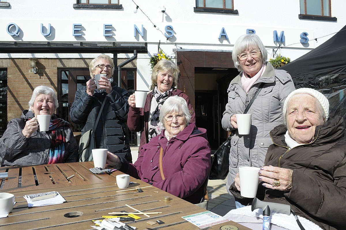 Bonnie Beesley, 82, right, enjoys meeting up with friends for the first time in two years at The Queens Arms