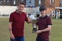 Tom Vickers receiving the Cowley Cup from Dave Buckley of the competition sponsors Rudheath Sports & Social Club