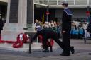 Winsford Sea Cadets laying a wreath on the war memorial as part of the Act of Remembrance