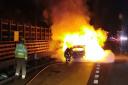 Photos show scale of fire which destroyed car and closed M6