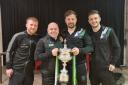Steve Wilkes, second from left, celebrating the Northwich Victoria cup win. Picture: Angela Buckley