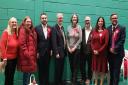 Labour councillors and candidates with leader Sam Corcoran at the Cheshire East election count