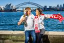 England football super fan Andy Milne and his daughter Laila in Sydney