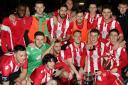 Witton Albion's players celebrate following a 1-0 win that saw them collect the Mid-Cheshire District FA Senior Cup. Picture: Karl Brooks Photography