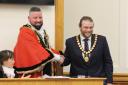 Incoming Winsford town mayor, Wayne Fletcher (left) with new deputy town mayor, Luke Daniels; new junior mayor, Nevaeh Rustage (bottom left)