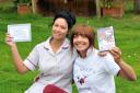 Sarah Elliwell and Melissa Coombs competed a parachute jump to raise money for The Barns.