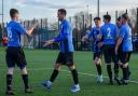 Winsford Town celebrate one of their five goals against Newton Athletic