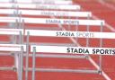 Athletics track and hurdles