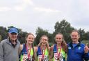 From left, coach Andy Carter, Hope Smith, Holly Weedall, Grace Roberts and coach Shaun McGrath after their national title win
