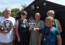 Last year's Dempster Cup winners, Fran and Graham Johnson, and Robbie and Mary Simpson, with last year's town mayor, Joanne Moorcroft, and junior mayor,  Freddie Sant