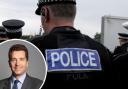 A police officer and, inset, Edward Timpson MP