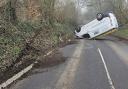 Max Woodward was lucky to come away without any injuries after flipping his van on Whitegate Road