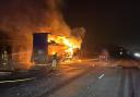 Middlewich firefighters battle a lorry fire on the M6