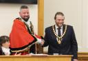 Incoming Winsford town mayor, Wayne Fletcher (left) with new deputy town mayor, Luke Daniels; new junior mayor, Nevaeh Rustage (bottom left)