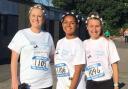 Vale Royal Athletics Club member Amelia Pettitt, right, with Laura Hovington and Eleanor Edwards before one of the Sale Sizzler 5K Series races this summer