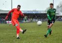 Jake Parker, right, and his 1874 Northwich teammates attempt to cancel a single-goal deficit when they host Thatcham in an FA Vase semi-final second leg
