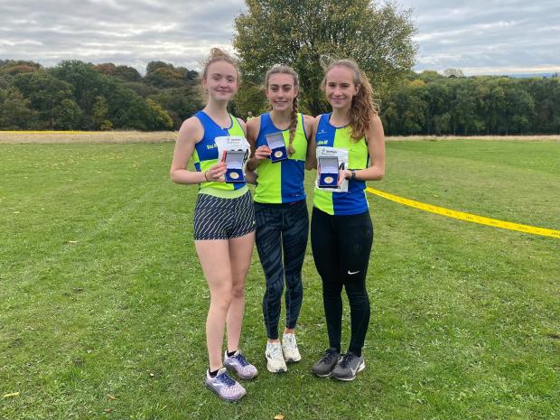 Northwich Guardian: Vale Royal Athletics Club's under 17s golden girls, from left, Hope Smith, Holly Weedall, Grace Roberts
